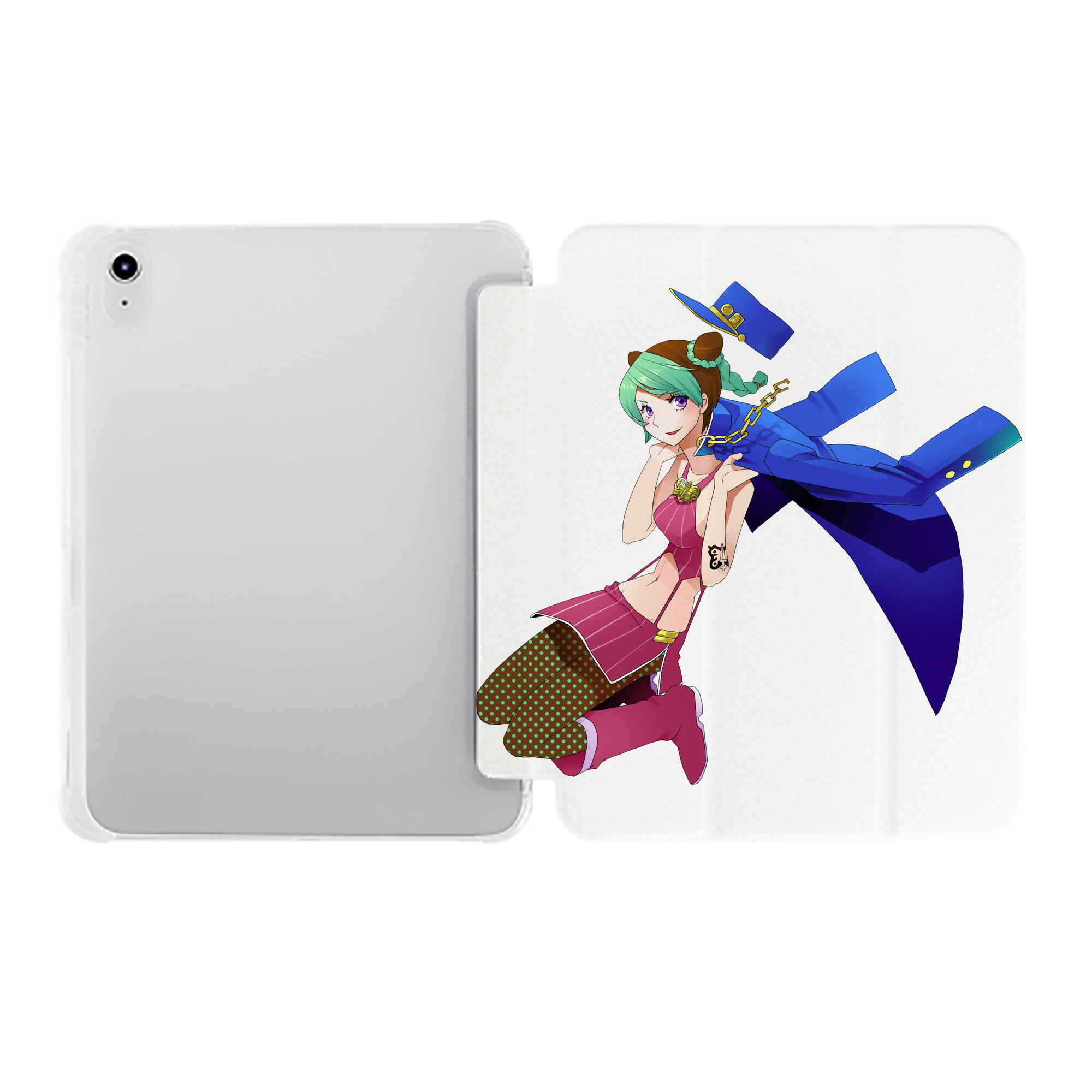 （画像用） "ジョジョの奇妙な冒険 くうじょう ジョリーン JoJo's Bizarre Adventure Jolyne Cujoh " IPad ケース ペン収納付き 三つ折りスタンド PUレザー×シリコン 対応機種9.5/10.5/10.9インチ